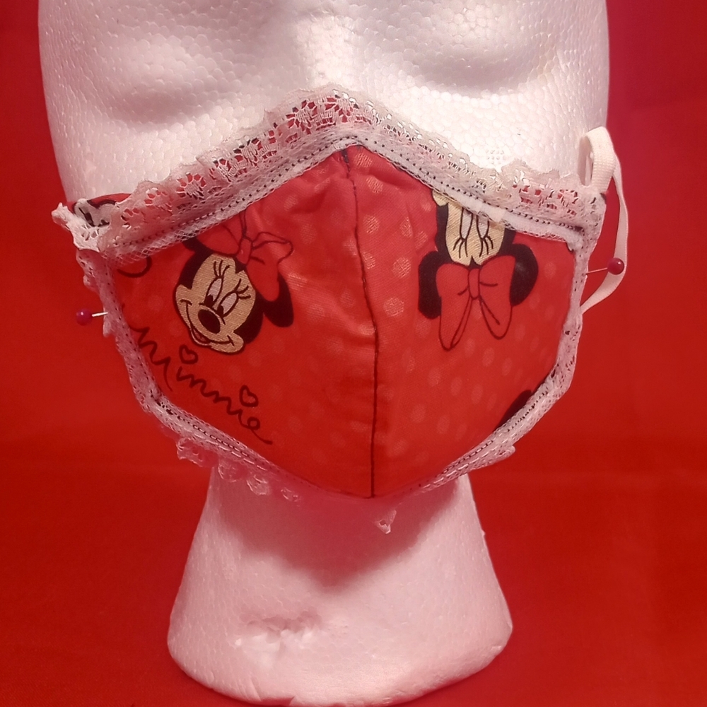 SKU 901KM Minnie Mouse Child Face Mask, Lace Trim, Filter Pocket